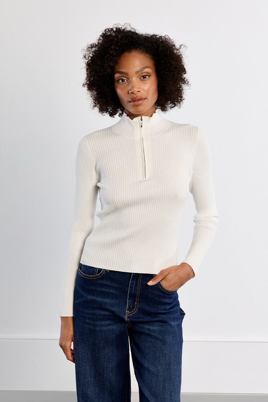 White 1/2 Zip Ski Sweater