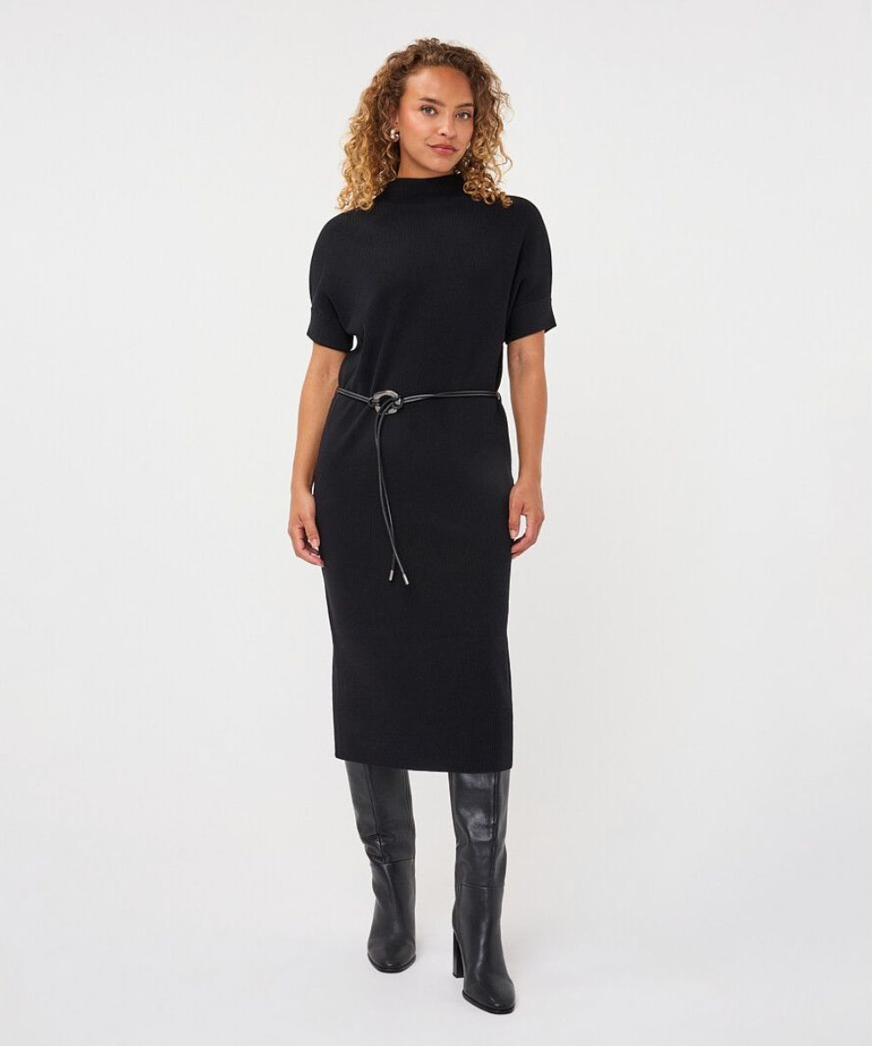 Blk Belted Sweater Dress
