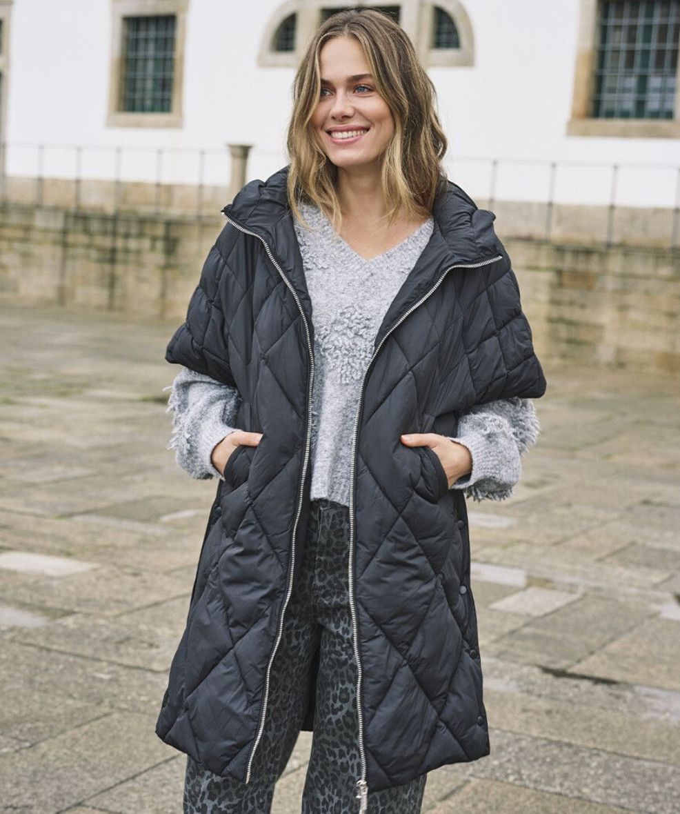 Black Long Hooded Poncho