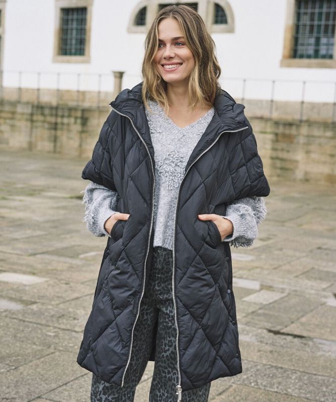 Black Long Hooded Poncho