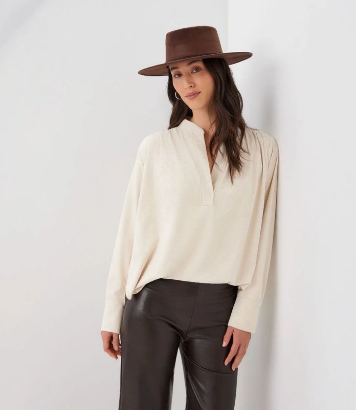 Cream Sueded Embellished Top
