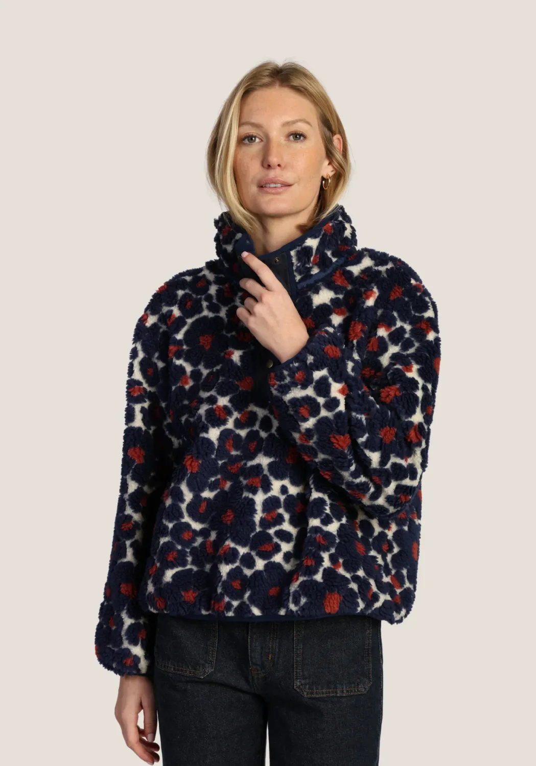 Navy Floral Fuzzy Pullover