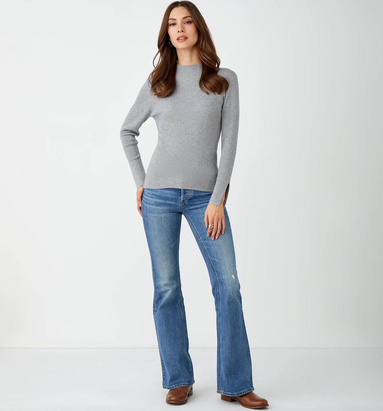 Grey Mock Ribbed Top