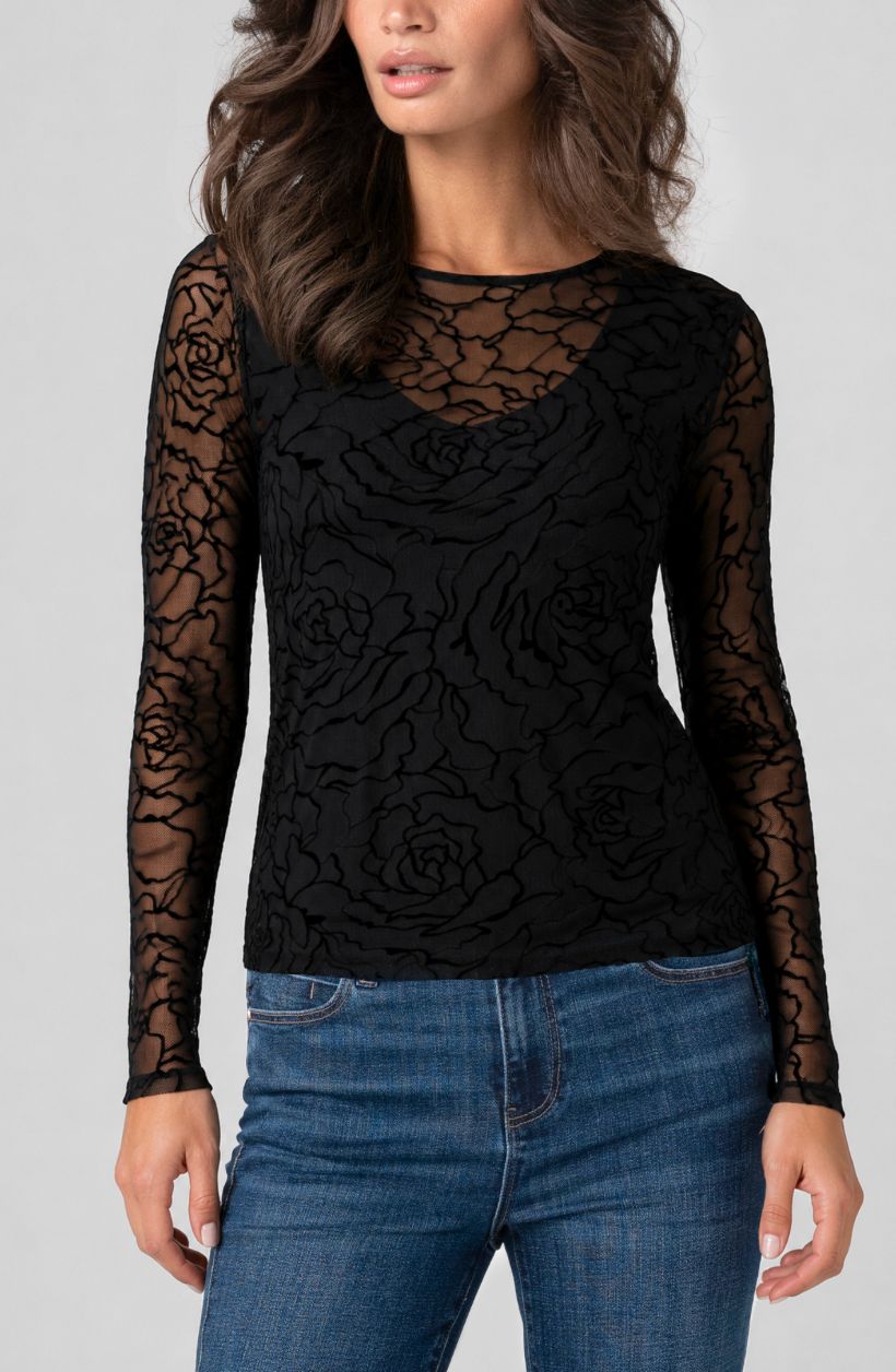Black Floral Velvet Top