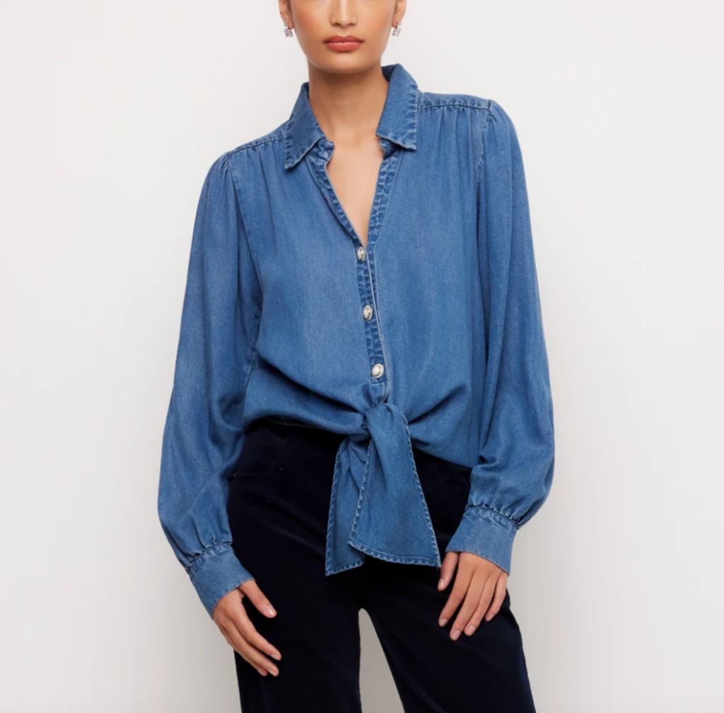 Pearl Denim Tie-Front Top