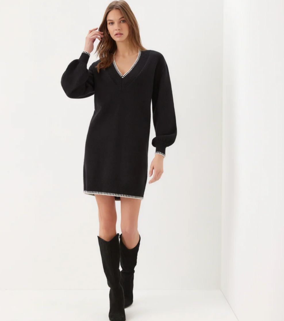 Varsity V-Neck Sweater Dress