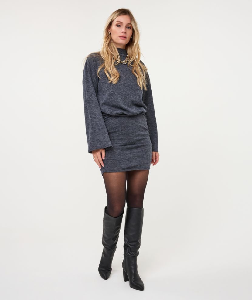 Charcoal Knit Gathered Dress
