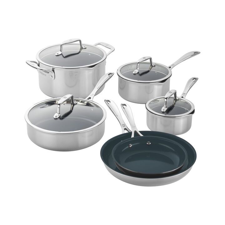 10pc Stainless Steel Ceramic Nonstick Cookware Set