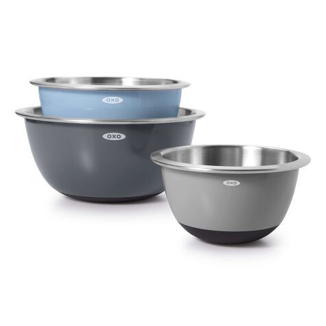 OXO GG 3 PIECE STAINLESS STEEL INSULATED MIXING BOWL SET - GRAY