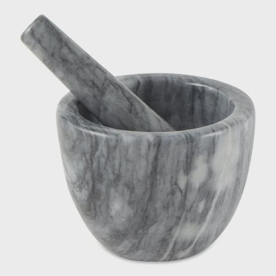 GRAY MARBLE MORTAR &amp; PESTLE