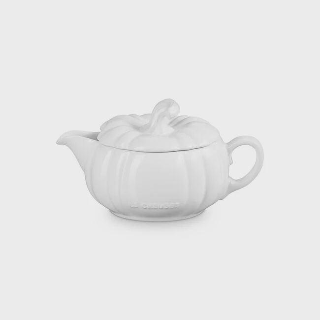 Pumpkin Gravy Boat with Lid - White