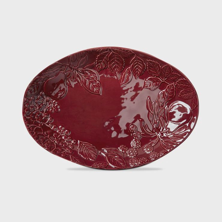 Plum EMBOSSED AUTUMN LEAVES OVAL PLTTR