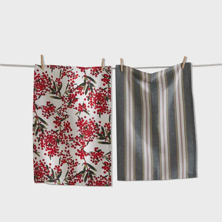 Multi WINTER SPRIG DISHTOWEL S/2