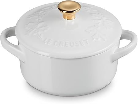 Round Mini Cocotte Holly 8 oz White Gold Knob