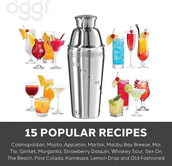 Dial-a-Drink 15 Recipe Stainless Steel Cocktail Shaker
