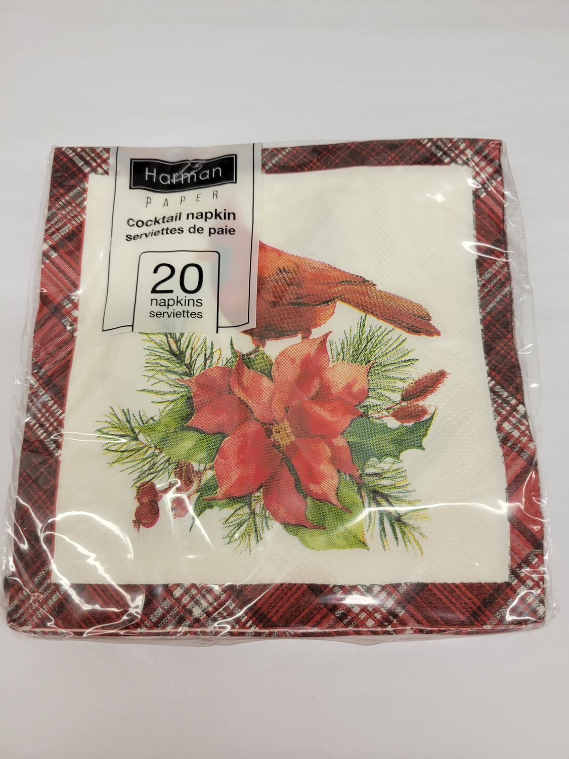 Cardinal Plaid Printed Cocktail Napkin 20Pk Red