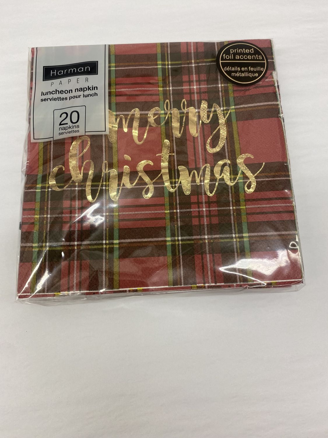 Merry Christmas Foil Luncheon Napkin 20Pk Red/Gold
