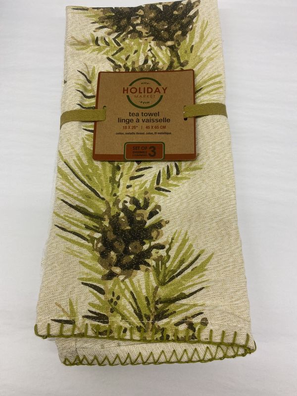 Shimmer Pine Cone Tea Towel Set Of 3 Green