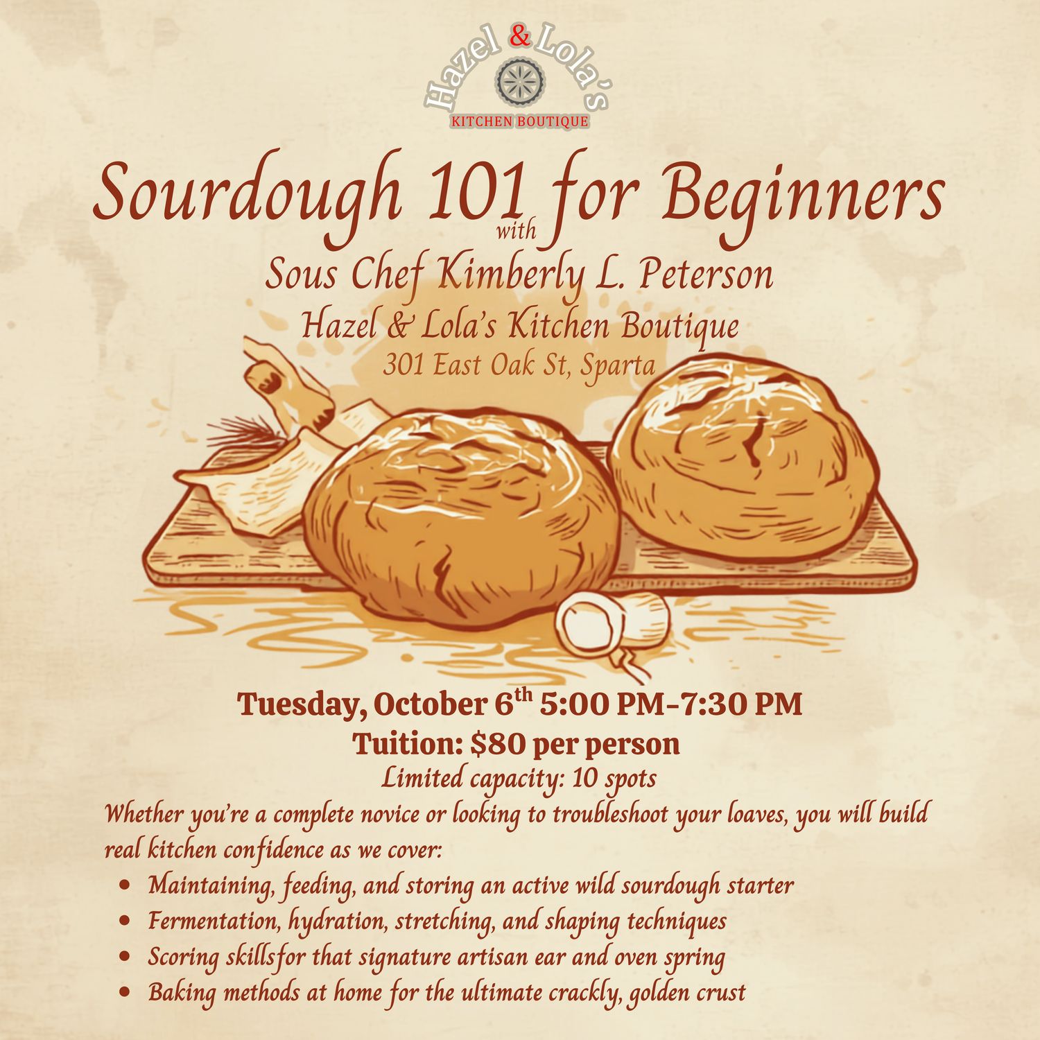 Sourdough 101 for Beginners - October 6th, 2026