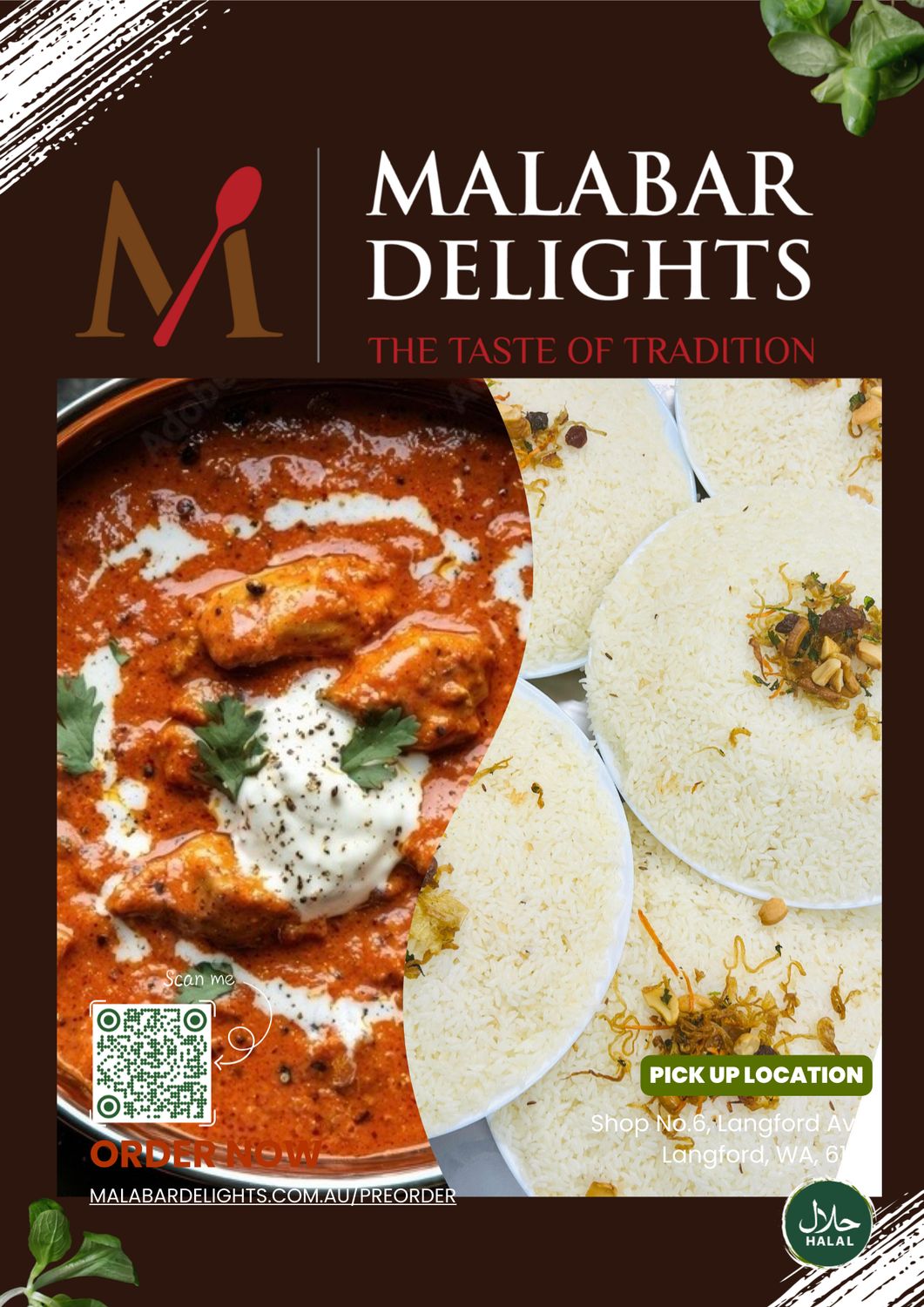 Friday, August 28th, 5:30 PM - 6:30 PM: Malabar Ghee Rice & Butter Chicken Combo (Serves 3-4 people).