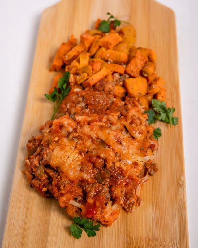 CHEESY BEEF TACO AND SWEET POTATO