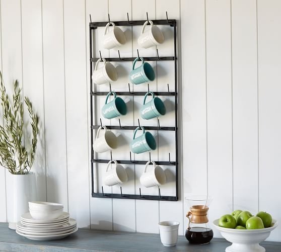 Vintage Blacksmith Wall Mug Rack, with Set of 10 Mugs