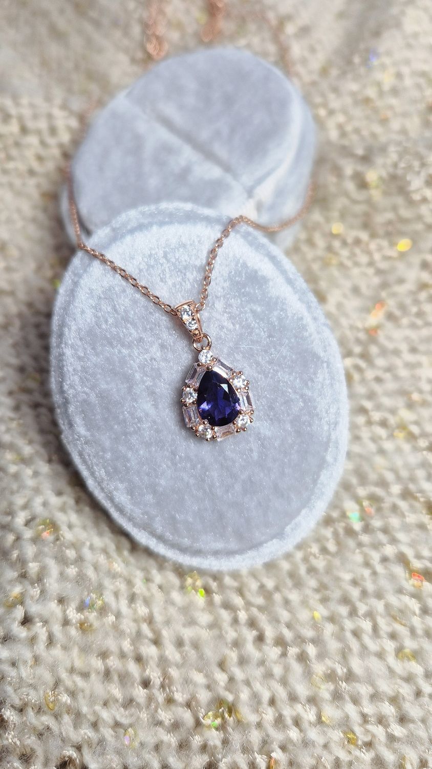 Baguette Halo Pendant - Iolite (Rose Gold)