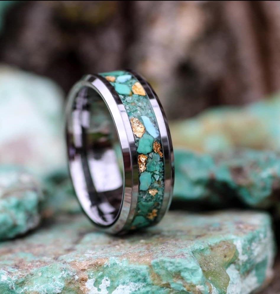 Turquoise and Gold Leaf Glow Ring