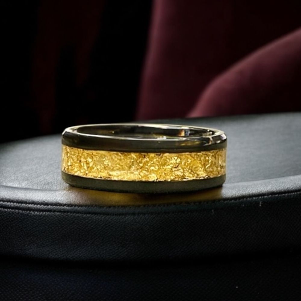 Black Ceramic Gold Leaf Inlay Ring