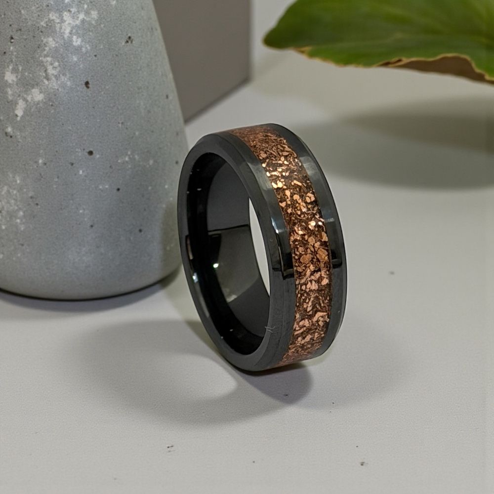 Black Ceramic with Copper Shavings Ring