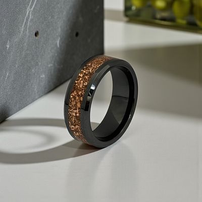 Black Ceramic with Copper Shavings Ring