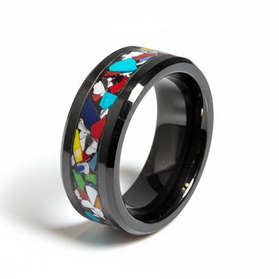 Black Ceramic Ring with Chrysler Fordite Chips – Automotive Paint Band