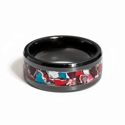 Black Ceramic Ring with Chrysler Fordite Chips – Automotive Paint Band