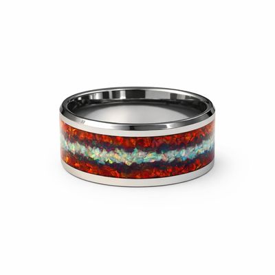 Crimson Nebula Tungsten Ring – 12mm Opal Inlay with UV Glow