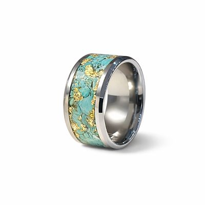 Turquoise Rush Tungsten Ring – 12mm Gold Leaf Inlay