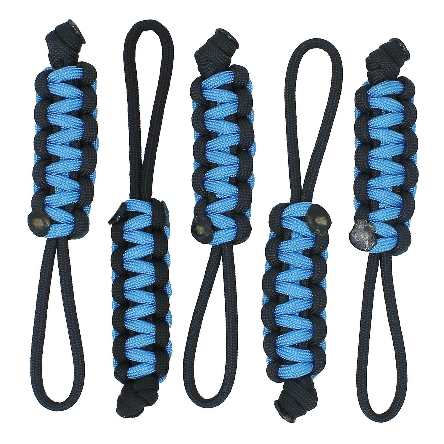 Black & Light Blue Paracord Zipper Pulls - Pick Your Options