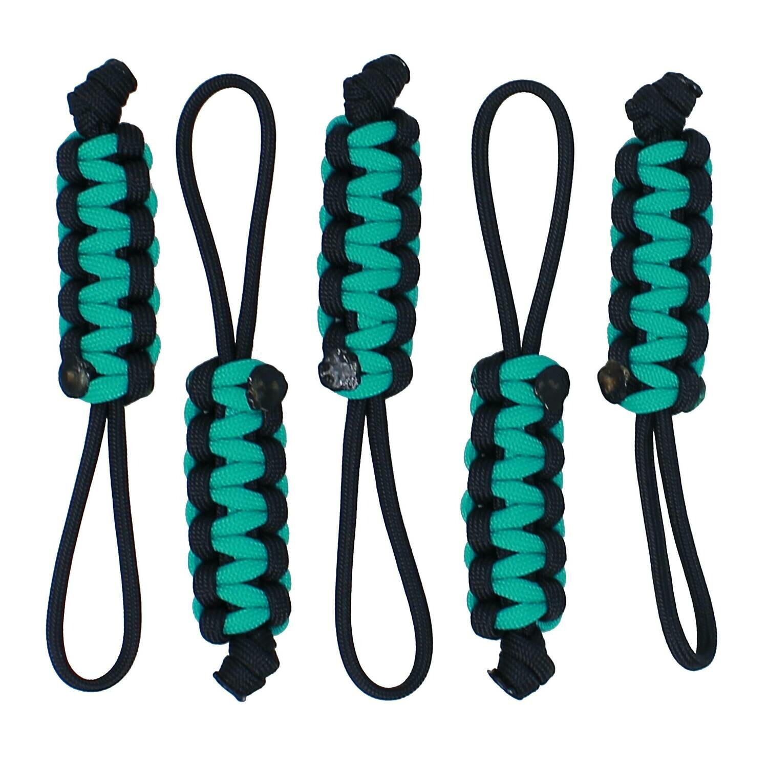 Black & Turquoise Paracord Zipper Pulls - Pick Your Options