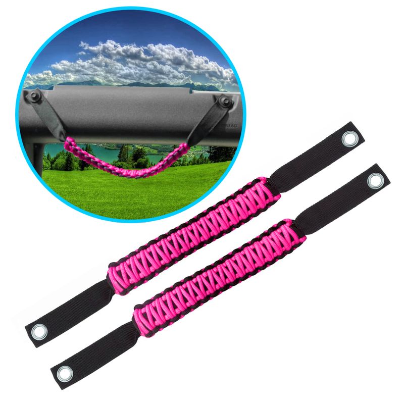 BubbasGarageTv - Paracord Grab Handles for 2024+ Jeep Wrangler JL & Jeep Gladiator JT (Hot Pink)