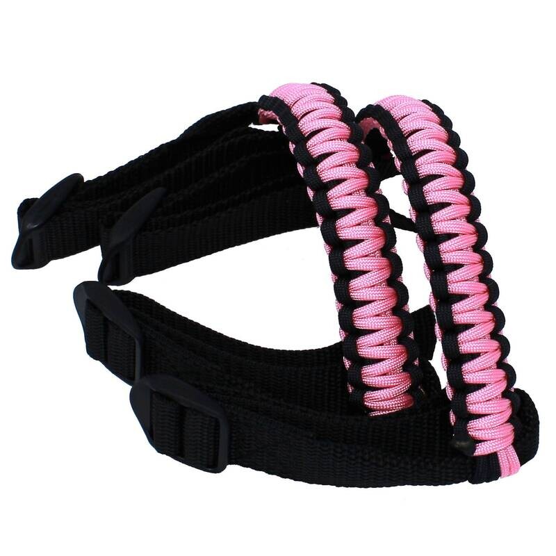 BubbasGarageTv - Black &amp; Rose Pink 1/4 inch light duty Jeep Wrangler Paracord Grab Handles (Pair)