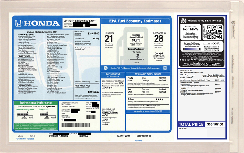 SS006 20&quot; (W) X 10&quot; (H) Monroney + Addendum SaleSleeve™ $1.99 per sleeve MOQ of 200 sleeves. FOR BOTH INDOOR/OUTDOOR DISPLAY
