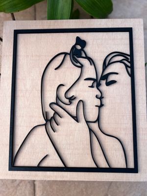 Retrato Personalizado dibujo lineal 3D sobre madera de chopo