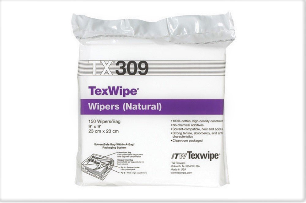 Texwipe TX309 Cotton TexWipe Wipers (ISO Class 6-8) 9x9in x 150