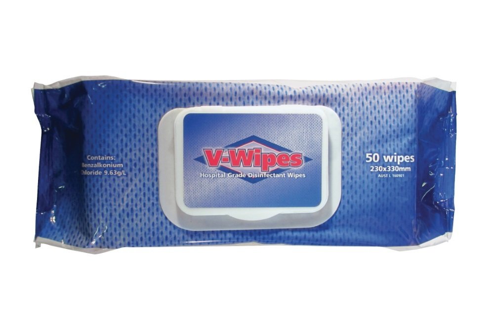 V-Wipes Hospital Grade Disinfectant Wipes - Flatpack of 50 Wipes