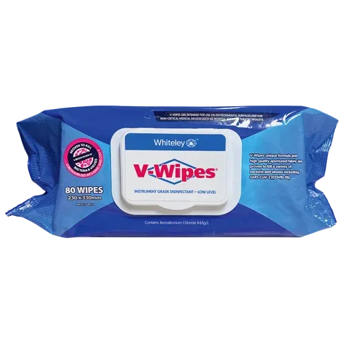V-Wipes Hospital Grade Disinfectant Wipes - Flatpack of 80 Wipes