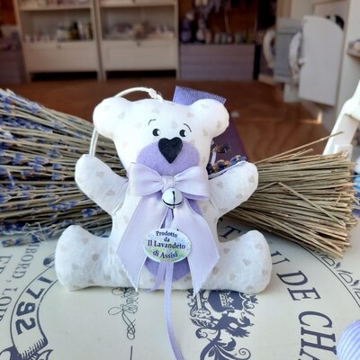 Orsetto pieno di lavanda con 5 confetti e bigliettino