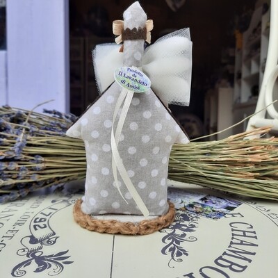 Chiesina con angioletto piena di lavanda confezionato con 5 confetti,bigliettino e spighette