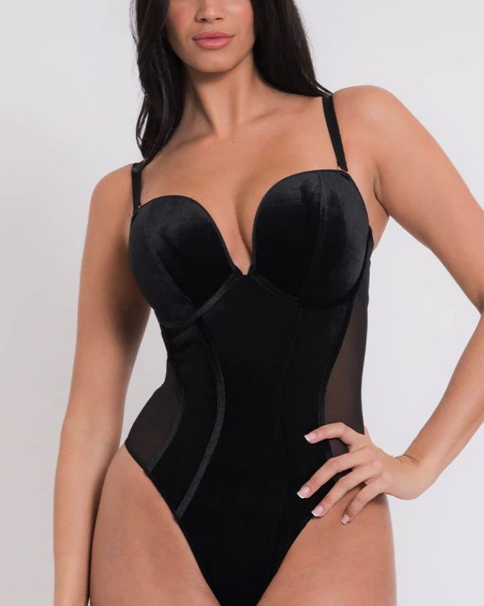 CKLST031704 Icon Velvet Plunge Multiway Bodysuit