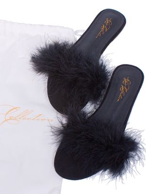 RYAFS01 Feather Trim Slippers