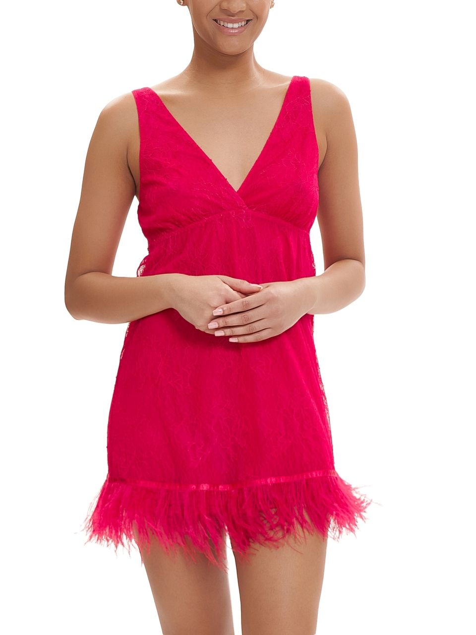 RYA584 Jasmine Lace Chemise with Feather Trim