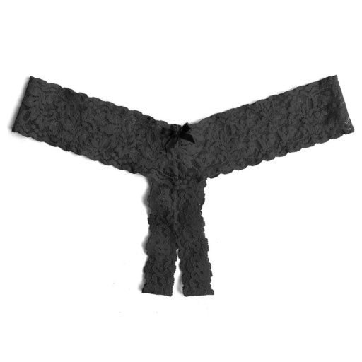 HAK481001 Open Crotch Low Rise Thong, Color: Black, Size: OneSize